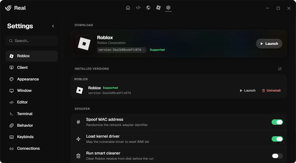 Settings screen